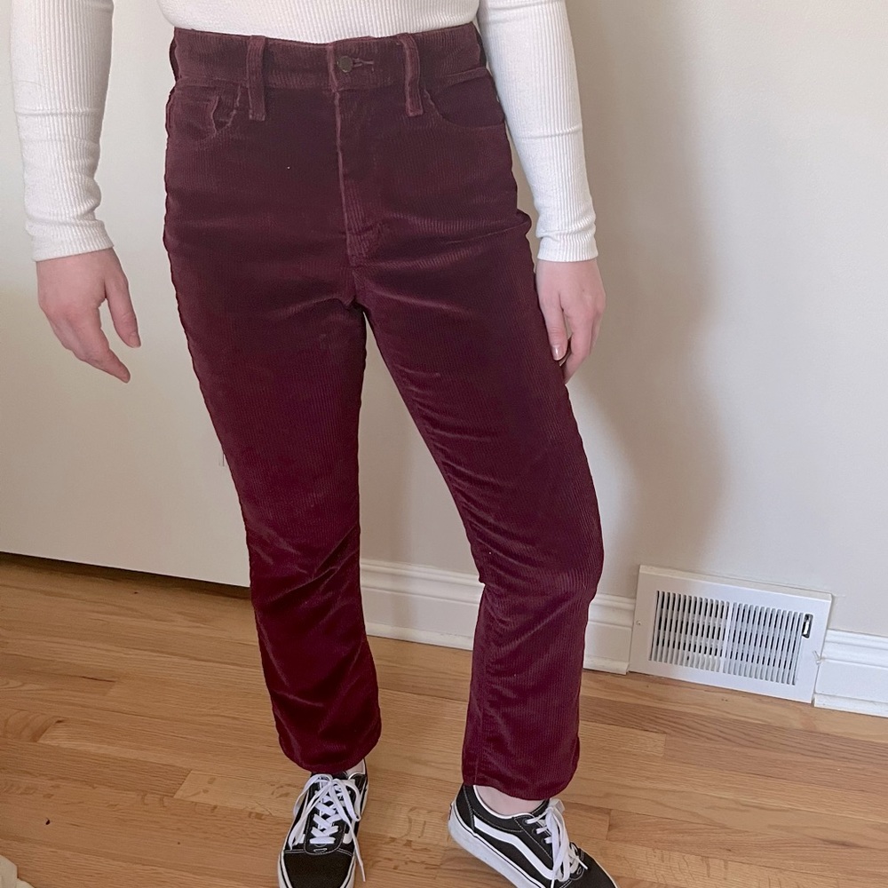 Maroon Corduroy Ankle Length Pants